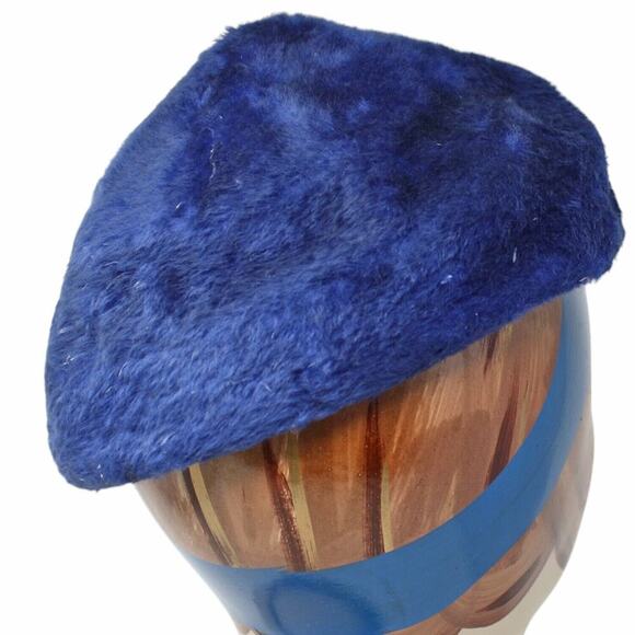 Vintage Suzanne Mode Duchess Blue Faux Fur Beret Style Hat Body Italy - Hey Viv - Picture 4 of 7